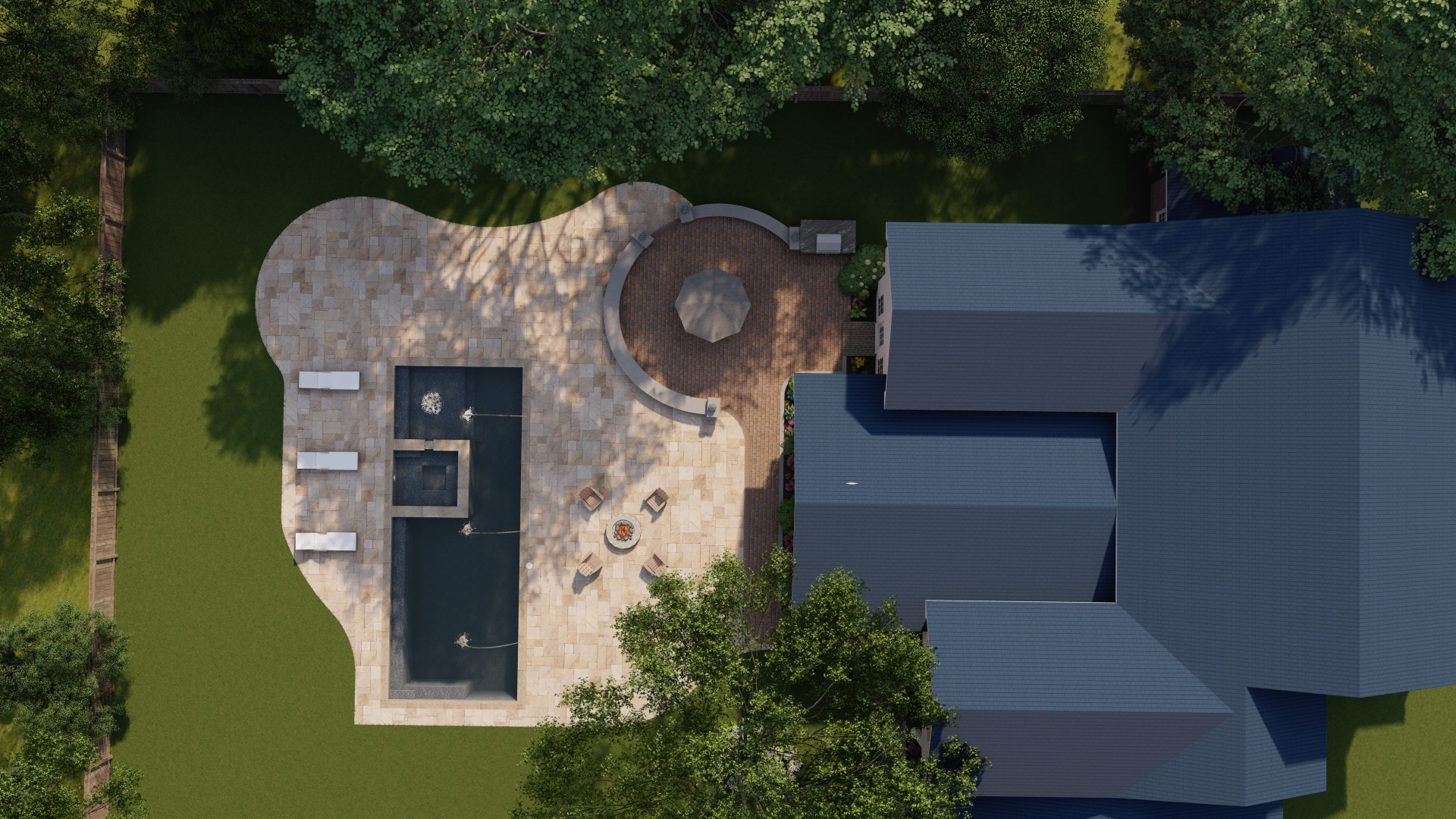Top-down 'blueprint' view of backyard design